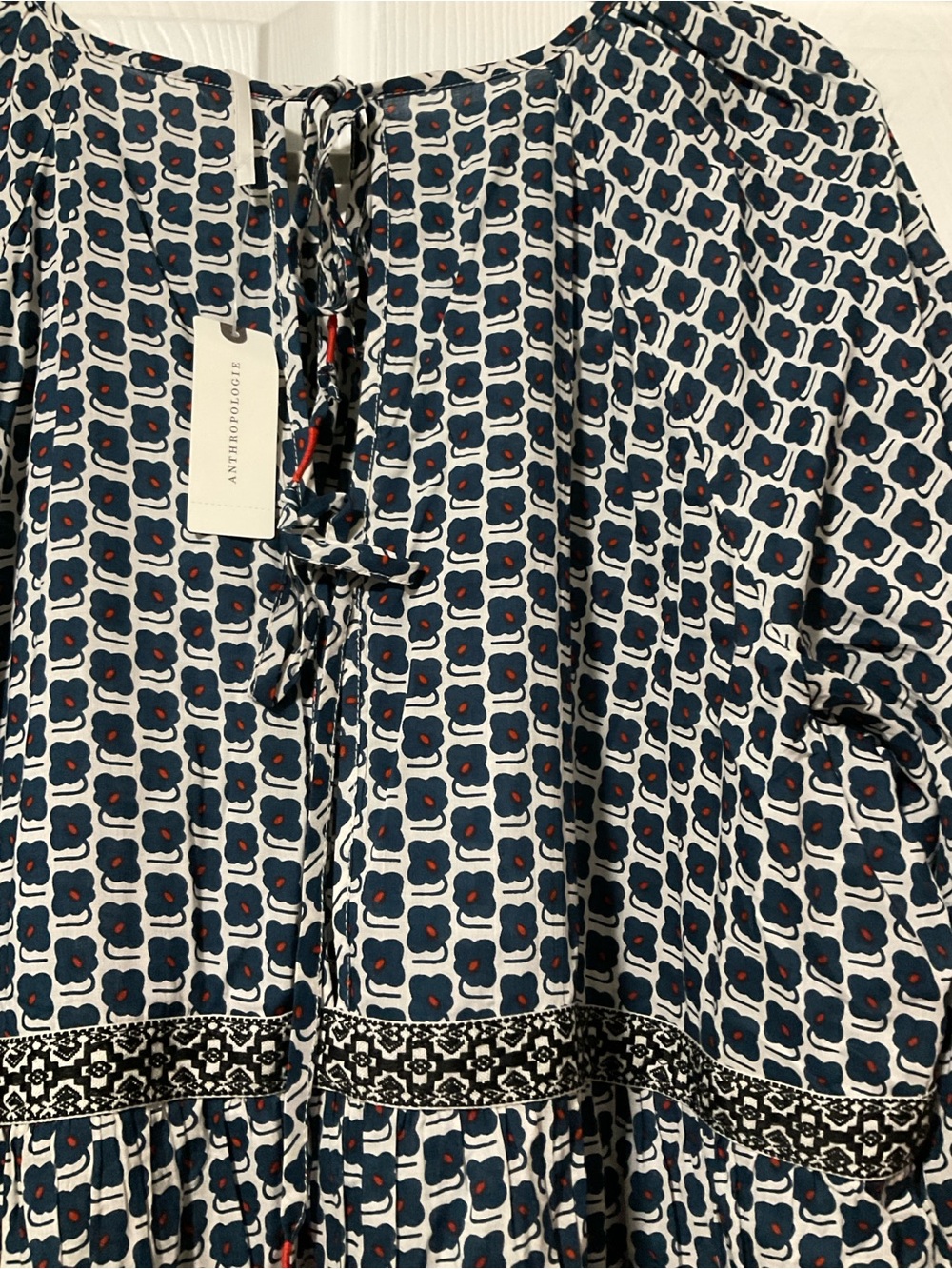 Anthropologie Navy and White Printed Peasant Dress - Picture 3 of 4